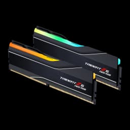 G.Skill Trident Z5 Neo RGB DDR5 32GB 6000MHz Noir, vue en angle: kit 2 modules avec éclairage RGB multicolore sur la barre