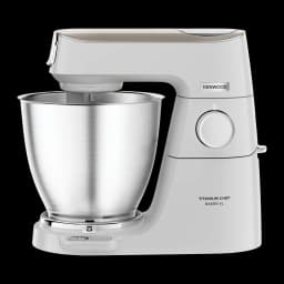 Kenwood KVL65.001WH Titanium Chef Baker XL Blanc, vue latérale: robot pâtissier avec bol en acier inoxydable et bouton de