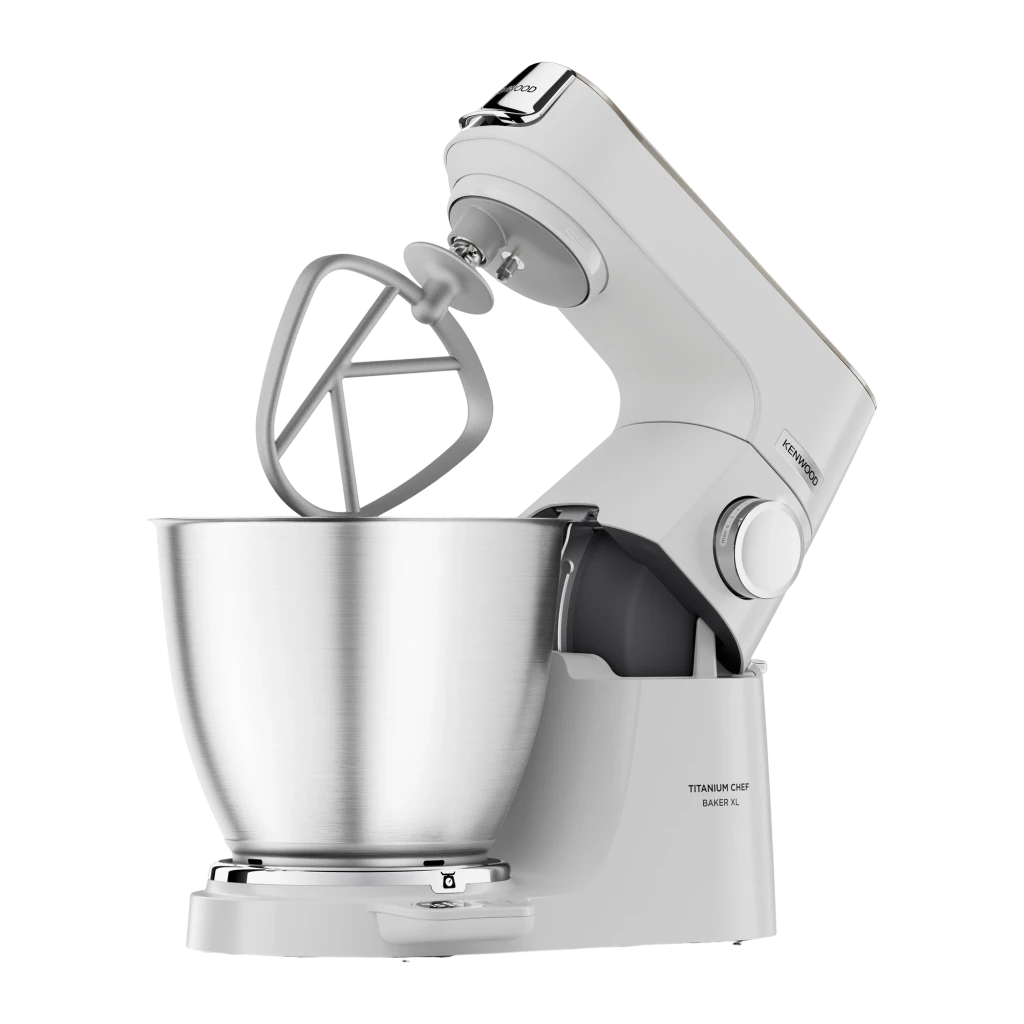 Kenwood KVL65.001WH Titanium Chef Baker XL Blanc, vue latérale: robot pâtissier avec bol en acier inoxydable et bouton de - Ítem1