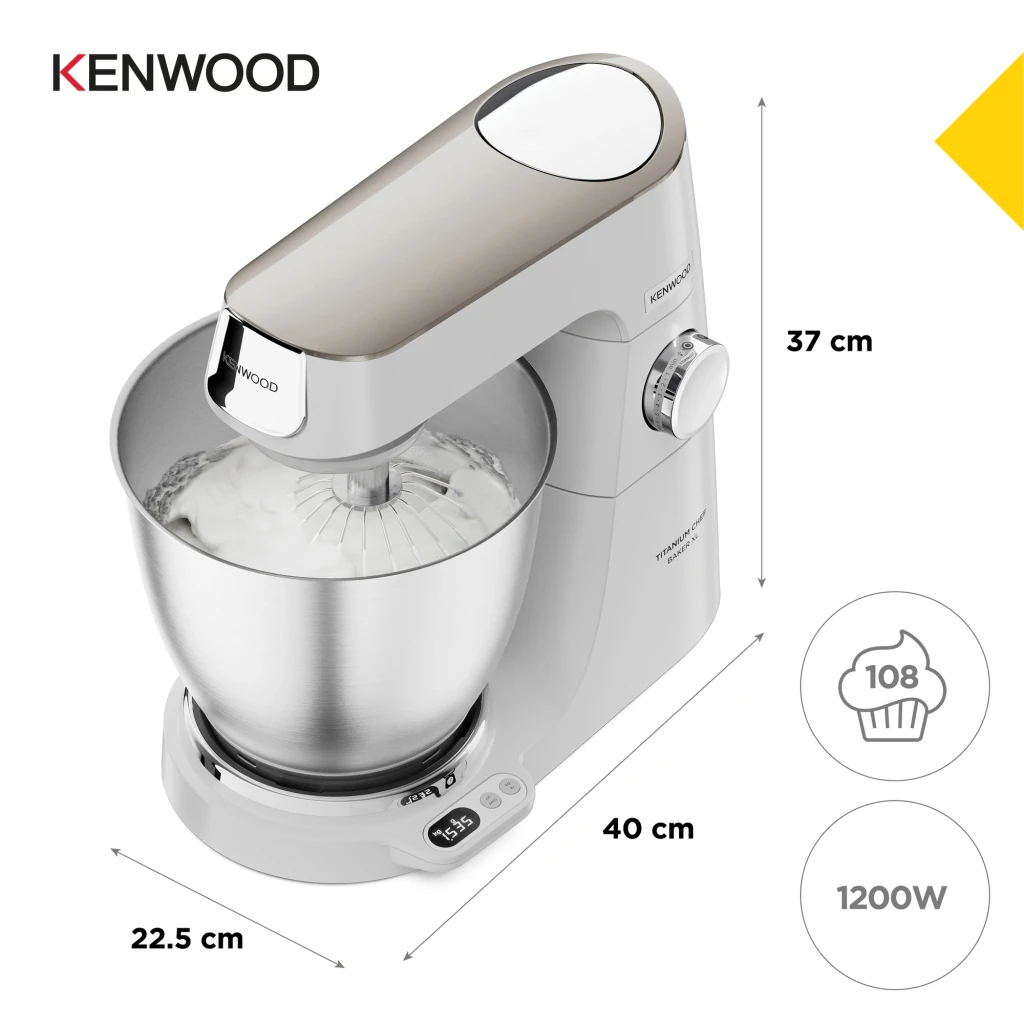 Kenwood KVL65.001WH Titanium Chef Baker XL Blanc, vue latérale: robot pâtissier avec bol en acier inoxydable et bouton de - Ítem4