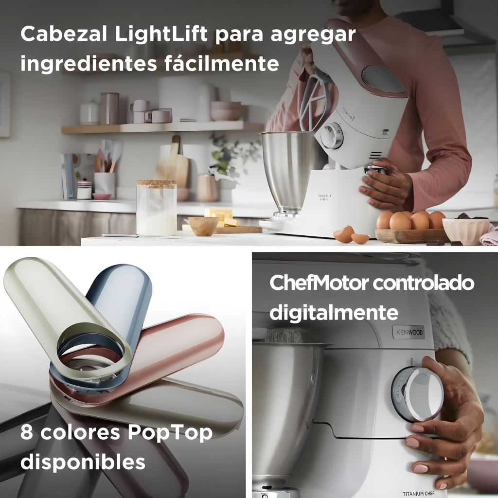 Kenwood KVL65.001WH Titanium Chef Baker XL Blanc, vue latérale: robot pâtissier avec bol en acier inoxydable et bouton de - Ítem7