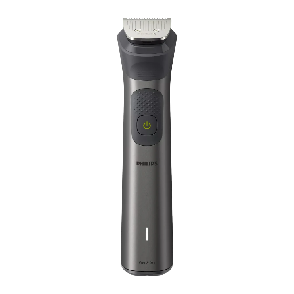 Philips MG7940/15 Series 7000 Gris, accesorios: recortador con todos los cabezales y peines guía sobre fondo negro - Ítem1