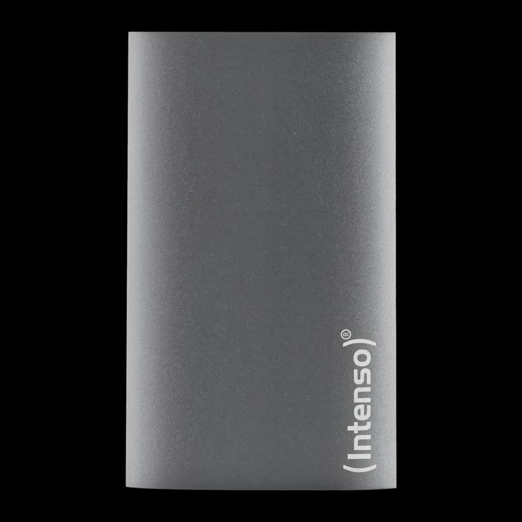 Intenso SSD portable Premium Edition 1TB gris, vue de face: boîtier métallique lisse avec logo (Intenso) en coin inférieur