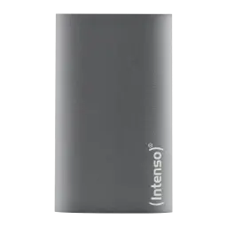Intenso SSD portable Premium Edition 1TB gris, vue de face: boîtier métallique lisse avec logo (Intenso) en coin inférieur