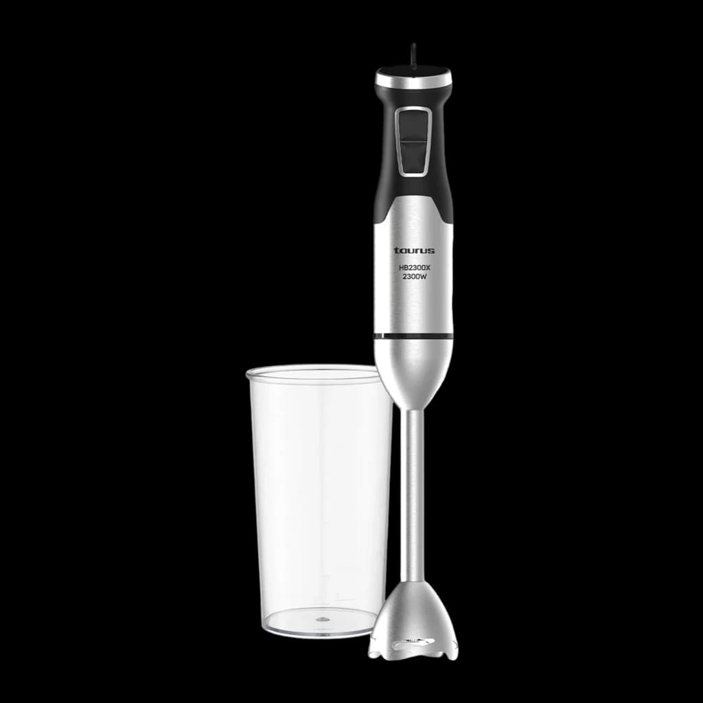 Taurus HBA2300X 2300W acier inoxydable noir, kit complet: mixeur plongeant et verre doseur transparent sur fond noir