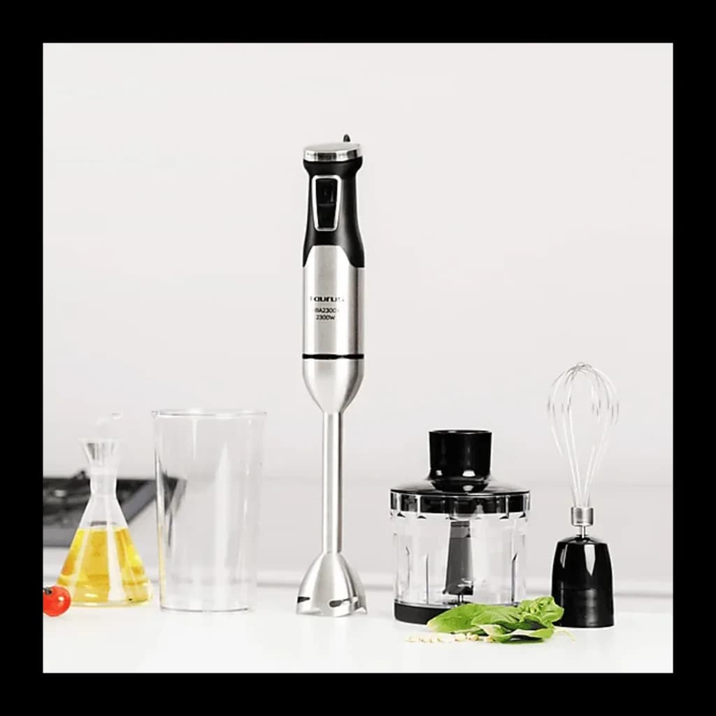Taurus HBA2300X 2300W acier inoxydable noir, set complet: mixeur, verre, hachoir et fouet sur plan de travail
