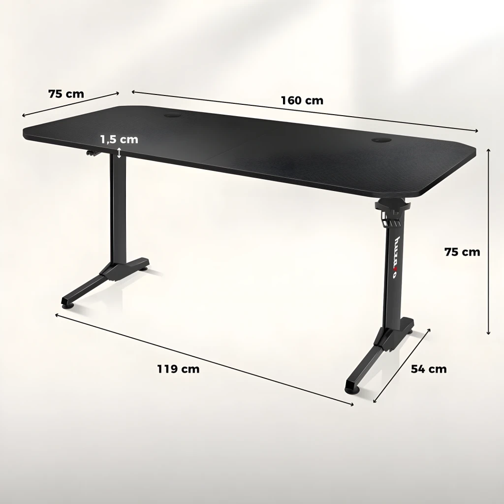 Huzaro Bureau Gaming Hero 4.7 Noir, vue en perspective: surface avec tapis, clavier RGB, support casque et porte-gobelet - Ítem2