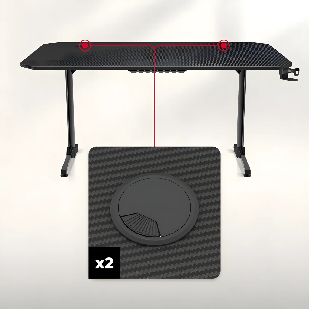 Huzaro Bureau Gaming Hero 4.7 Noir, vue en perspective: surface avec tapis, clavier RGB, support casque et porte-gobelet - Ítem5