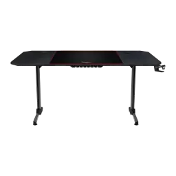 Huzaro Mesa gaming Hero 4.7 Negro, vista frontal: superficie carbon fiber, alfombrilla roja incluida y gancho auriculares