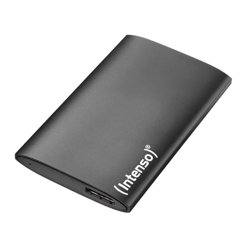 Intenso SSD Portátil Premium 1TB preto, vista frontal: carcaça mate com logótipo branco vertical - Item1