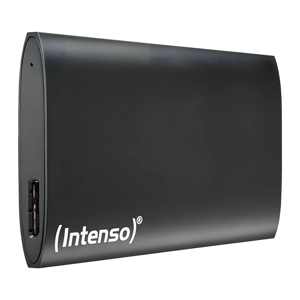 Intenso SSD Portátil Premium 1TB preto, vista frontal: carcaça mate com logótipo branco vertical - Item2