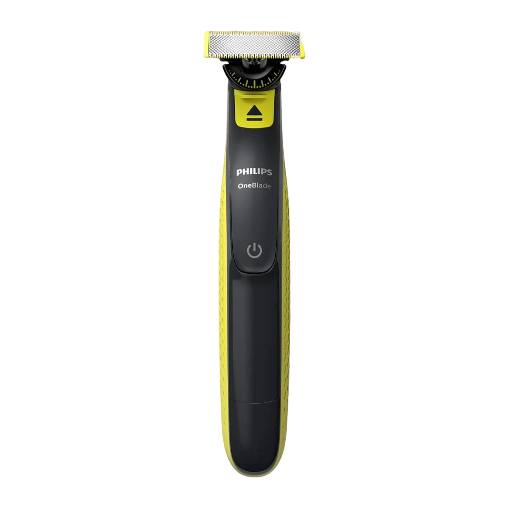 Philips OneBlade 360 QP2734/23, contenu boîte: rasoir, peigne ajustable et câble USB sur fond noir - Ítem1