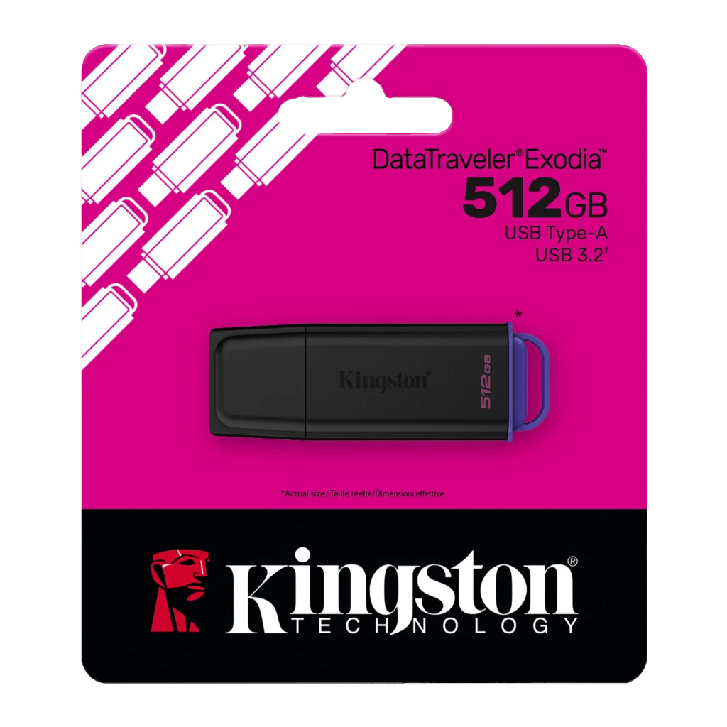Kingston DataTraveler Exodia G2 512GB noir/violet, vue latérale: corps noir avec logo Kingston, capacité 512GB et anneau - Ítem3