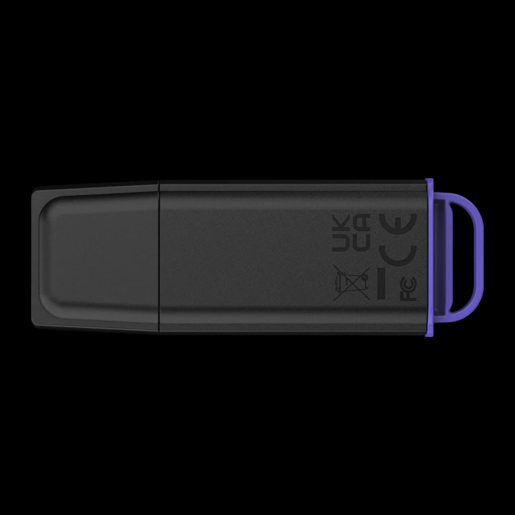 Kingston DataTraveler Exodia G2 512GB negro/morado, vista trasera: cuerpo negro mate con iconos de certificación y anilla