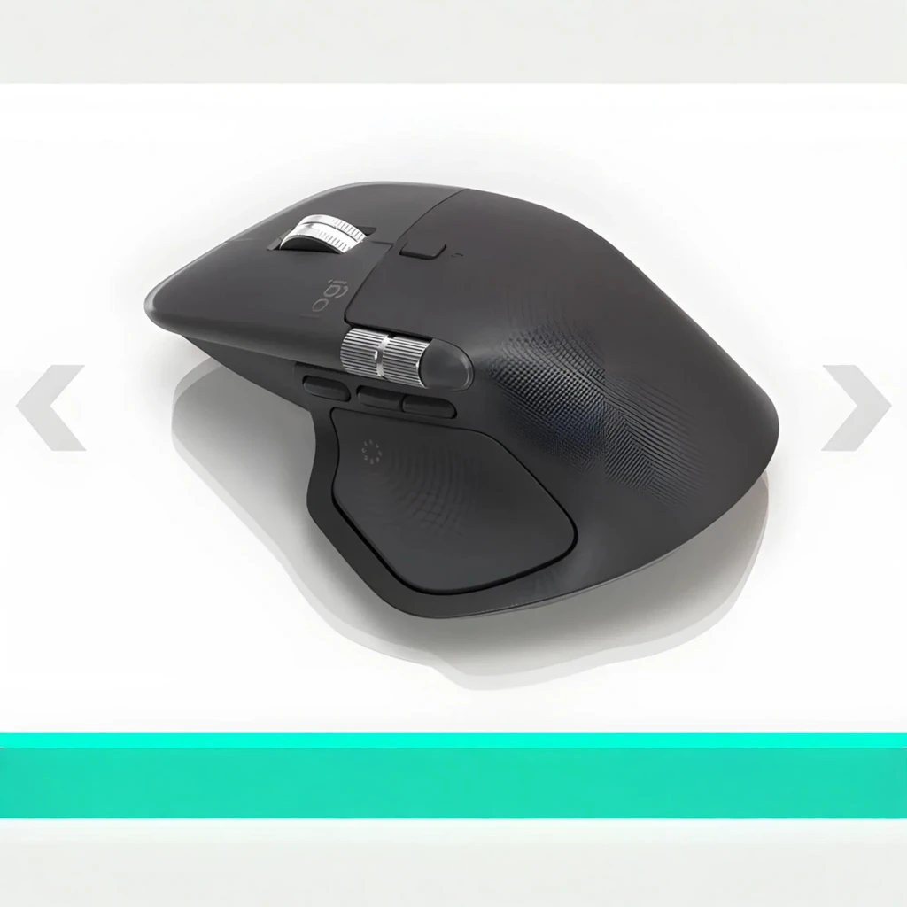 Logitech Souris MX Master 4 for Business Graphite, vue arrière en angle: zone pouce avec molette latérale striée et boutons - Ítem8