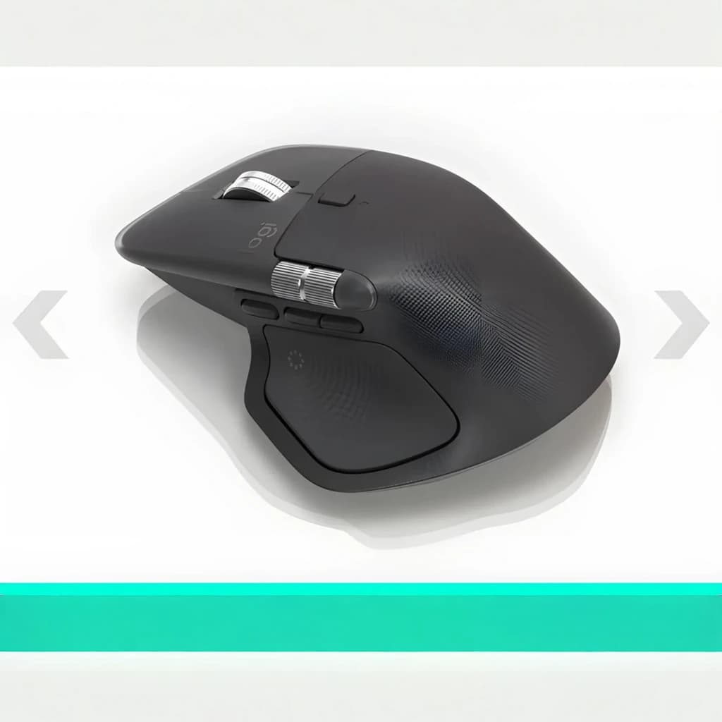 Logitech Souris MX Master 4 for Business Graphite, vue latérale gauche: molette métallique, boutons latéraux et molette