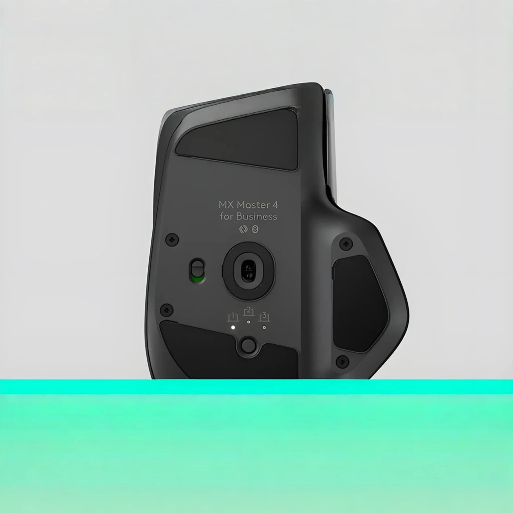 Logitech Souris MX Master 4 for Business Graphite, vue arrière en angle: zone pouce avec molette latérale striée et boutons - Ítem6