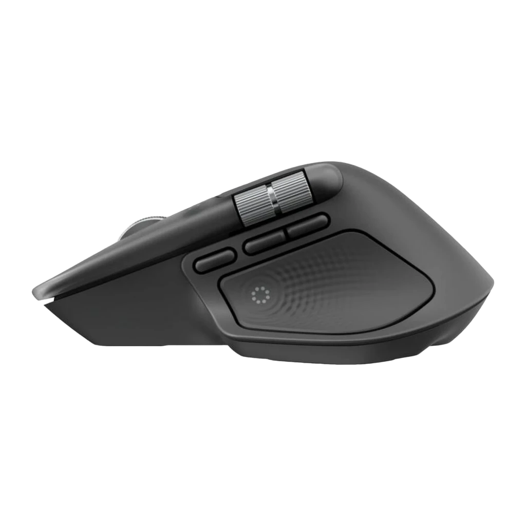 Logitech Souris MX Master 4 for Business Graphite, vue arrière en angle: zone pouce avec molette latérale striée et boutons - Ítem2