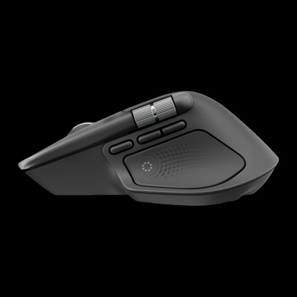 Logitech Souris MX Master 4 for Business Graphite, vue latérale droite: profil ergonomique, molette supérieure métallique et