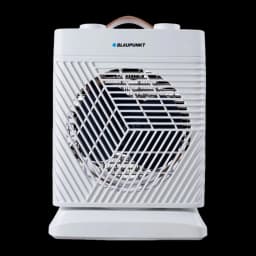 Blaupunkt Chauffage air 2000W Blanc, vue avant: grille diagonale, ventilateur intérieur et poignée beige