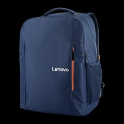 Lenovo Sac à dos Everyday B515 15.6 pouces Bleu, vue avant 3/4: poche avant avec fermeture orange et poche latérale en filet