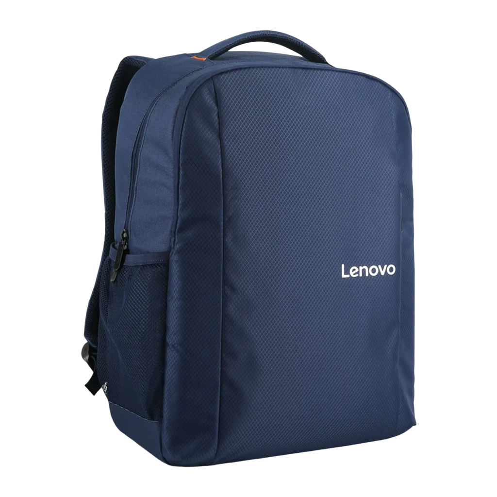 Lenovo Mochila Everyday B515 15.6 polegadas Azul, vista frontal 3/4: bolso frontal com fecho laranja e bolso lateral em malha - Item1