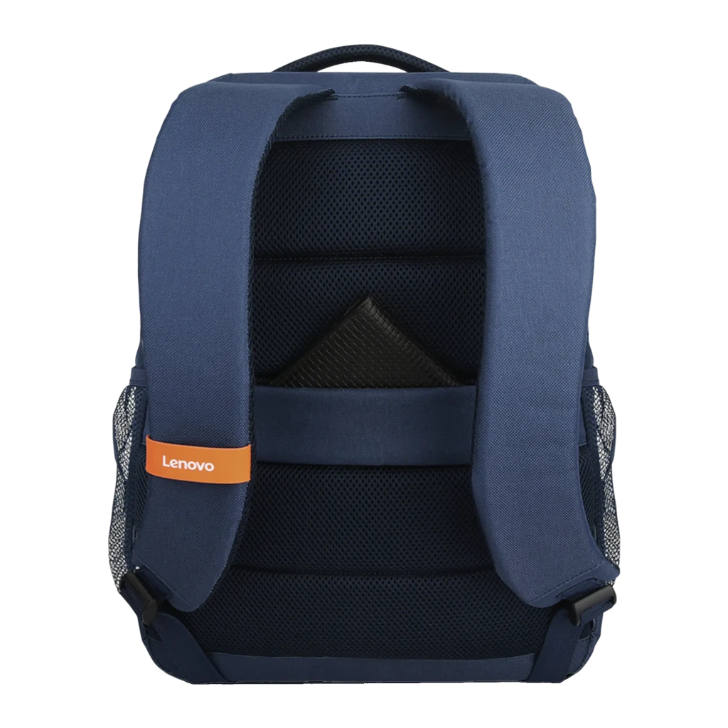 Lenovo Mochila Everyday B515 15.6 polegadas Azul, vista frontal 3/4: bolso frontal com fecho laranja e bolso lateral em malha - Item2