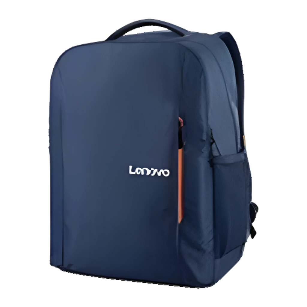 Lenovo Mochila Everyday B515 15.6 polegadas Azul, vista frontal 3/4: bolso frontal com fecho laranja e bolso lateral em malha - Item5