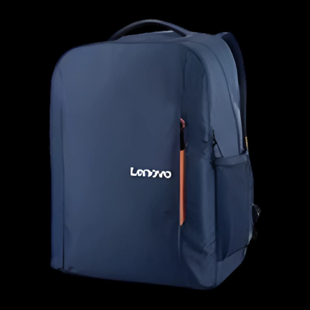 Lenovo Sac à dos Everyday B515 15.6 pouces Bleu, vue latérale: poche avant avec fermeture orange et logo Lenovo