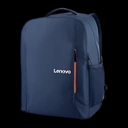Lenovo Sac à dos Everyday B515 15.6 pouces Bleu, vue latérale: poche avant avec fermeture orange et logo Lenovo