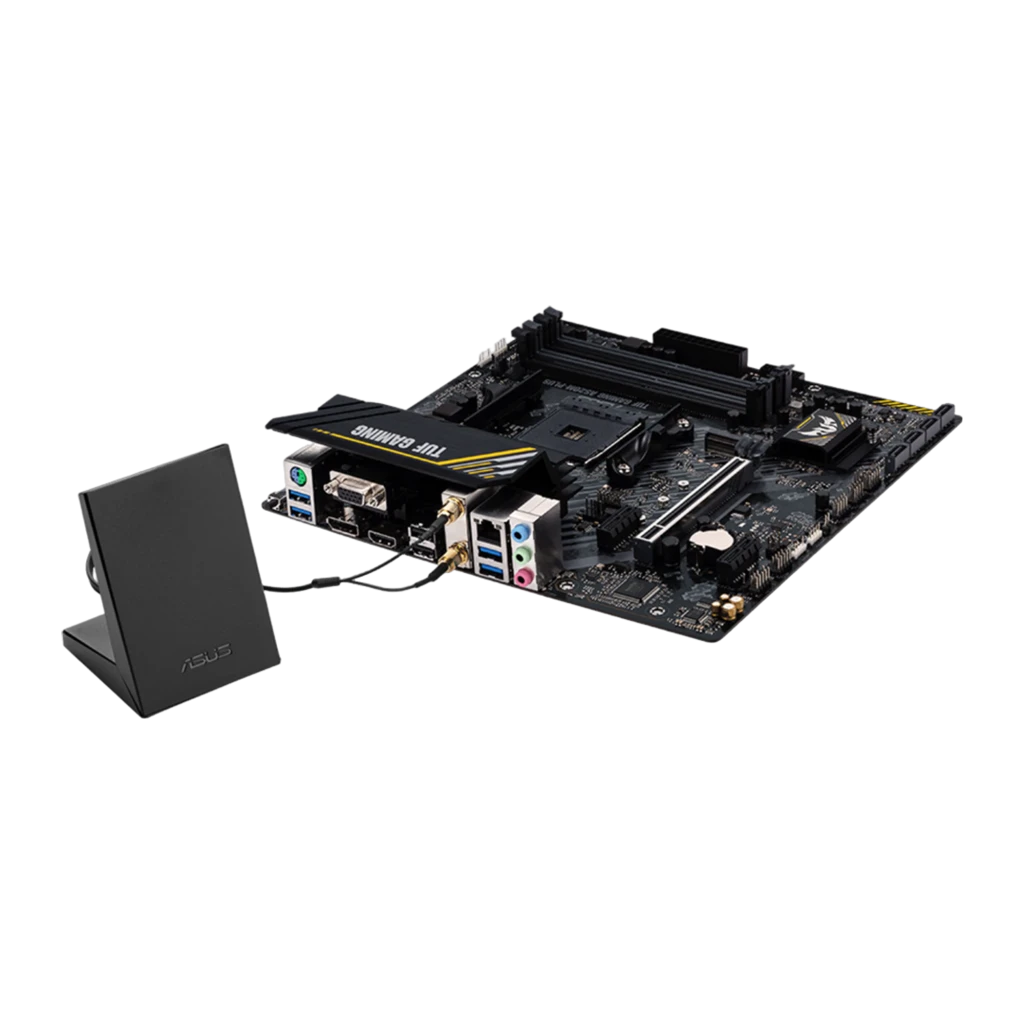 ASUS TUF Gaming A520M-Plus WiFi, conteúdo da caixa: placa-mãe, caixa do produto e antena WiFi externa - Item6