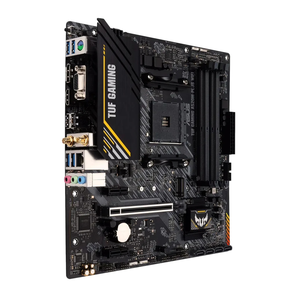 ASUS TUF Gaming A520M-Plus WiFi, conteúdo da caixa: placa-mãe, caixa do produto e antena WiFi externa - Item3