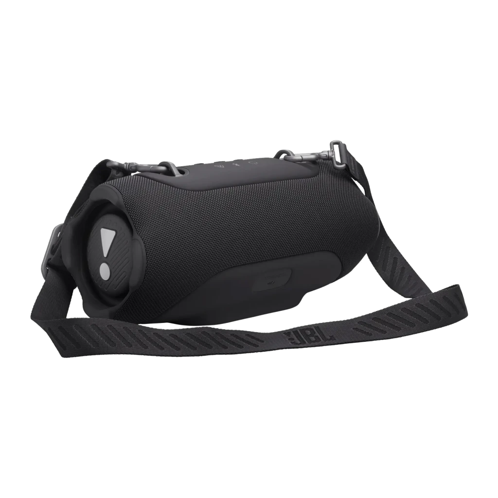 JBL Xtreme 5 130W Preto, vista frontal: grade têxtil com logo JBL e botões de controlo na parte superior - Item3
