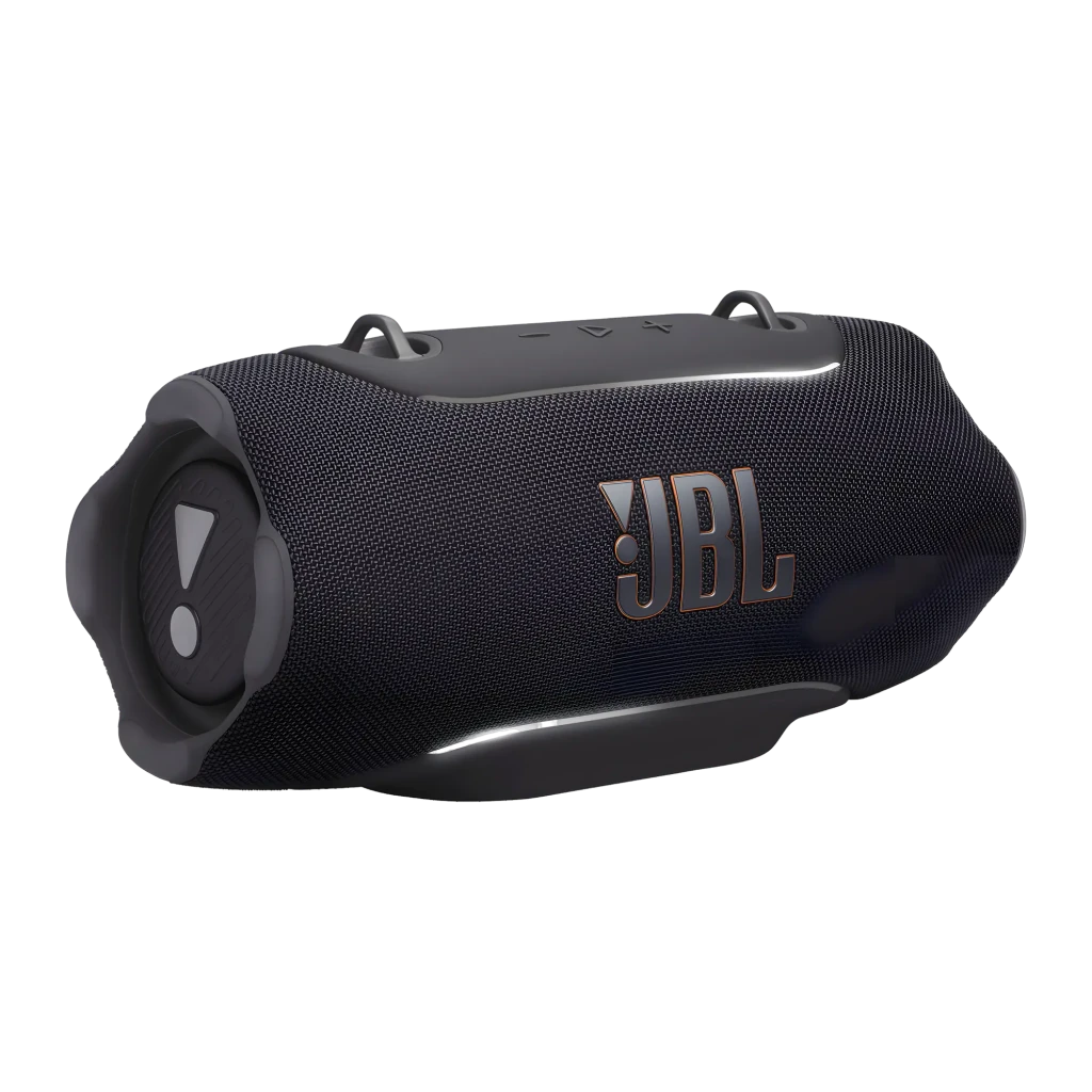JBL Xtreme 5 130W Preto, vista frontal: grade têxtil com logo JBL e botões de controlo na parte superior - Item1