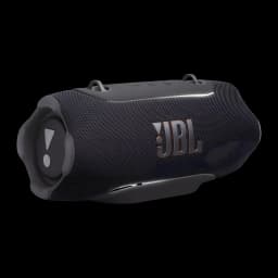 JBL Xtreme 5 130W preto, vista lateral em ângulo: logo JBL cobre, grade têxtil, alças e botões superiores