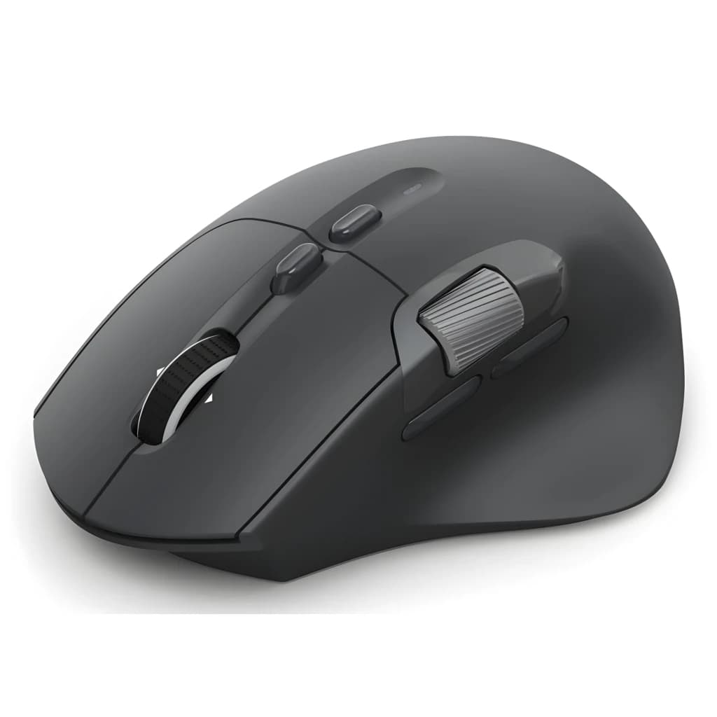 Hama Ratón WM-900 Inalámbrico Ergonómico negro, vista superior en ángulo: rueda de desplazamiento, botones laterales y