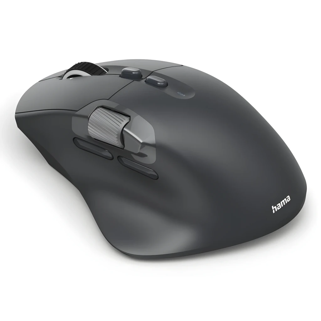 Hama Ratón WM-900 Inalámbrico Vertical Ergonómico Negro, vista superior: rueda de desplazamiento, botones laterales y logo - Ítem3