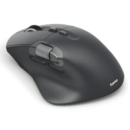 Hama Ratón WM-900 Inalámbrico Ergonómico negro, vista lateral izquierda: rueda de desplazamiento, botones laterales y logo