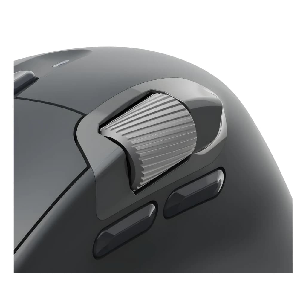 Hama Ratón WM-900 Inalámbrico Ergonómico Negro, detalle: rueda de scroll estriada plateada y botones laterales en carcasa