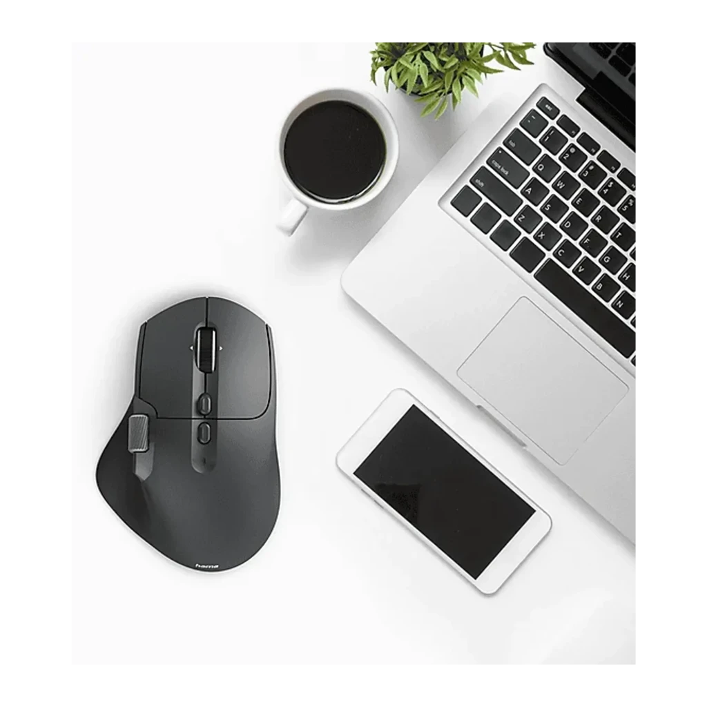 Hama Ratón WM-900 Inalámbrico Vertical Ergonómico Negro, vista superior: rueda de desplazamiento, botones laterales y logo - Ítem9
