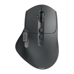 Hama Ratón WM-900 Inalámbrico Vertical Ergonómico Negro, vista superior: rueda de desplazamiento, botones laterales y logo
