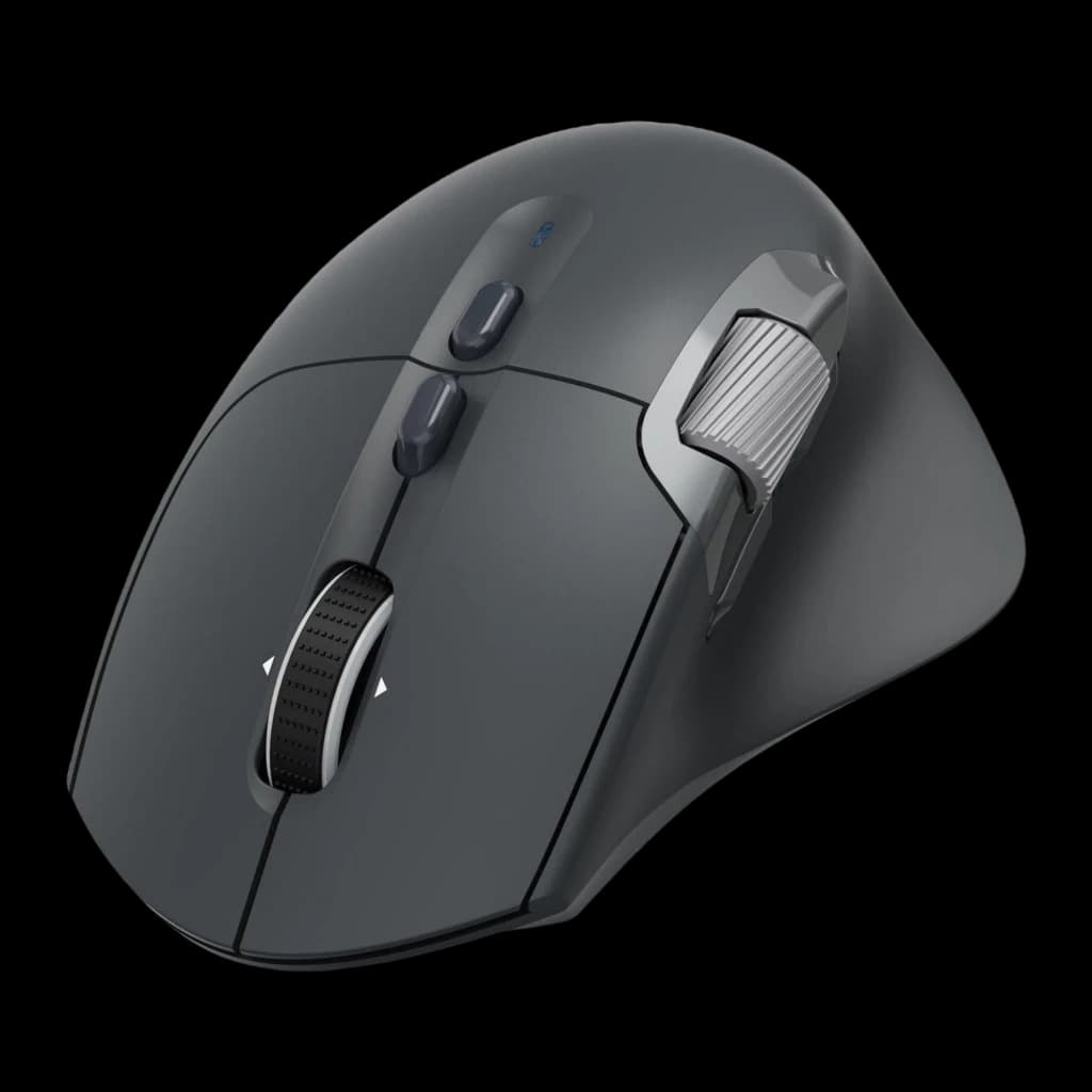 Hama Ratón WM-900 Inalámbrico Vertical Ergonómico Negro, vista frontal en ángulo: perfil ergonómico alto y rueda con flechas
