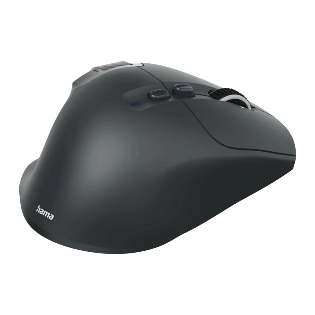 Hama Ratón WM-900 Inalámbrico Vertical Ergonómico Negro, vista superior: rueda de desplazamiento, botones laterales y logo - Ítem4