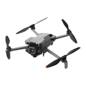 DJI Mini 5 Pro Fly More Combo 42GB gris, vista diagonal frontal: dron desplegado con hélices y módulo de cámaras gimbal
