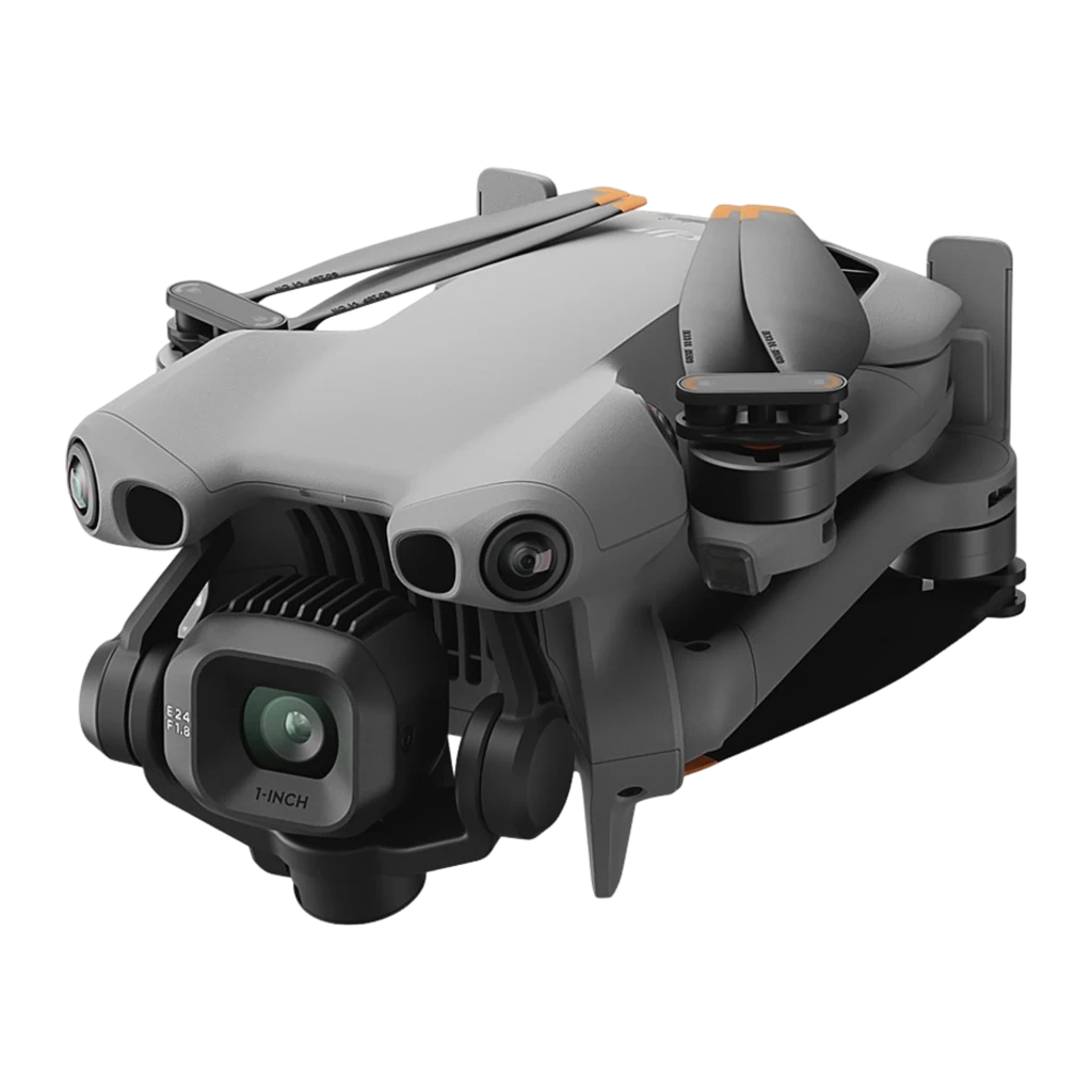 DJI Mini 5 Pro Fly More Combo 42GB gris, vista diagonal frontal: dron desplegado con hélices y módulo de cámaras gimbal - Ítem2