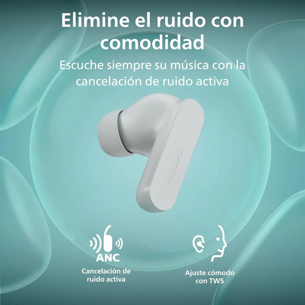 Philips TAT2200WT Blanco, vista en perspectiva: auriculares extraídos junto a estuche de carga abierto - Ítem5