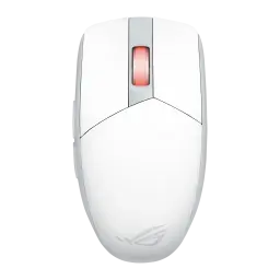 ASUS ROG Strix Impact III Wireless Blanc Lune, vue du dessus: molette avec éclairage rouge et logo ROG