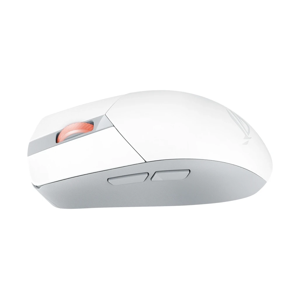 ASUS ROG Strix Impact III Wireless Branco Lua, vista superior: roda de scroll com iluminação vermelha e logo ROG - Item5