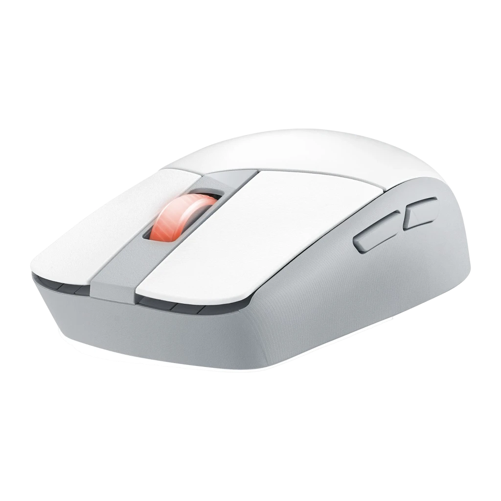 ASUS ROG Strix Impact III Wireless Branco Lua, vista superior: roda de scroll com iluminação vermelha e logo ROG - Item2