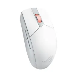 ASUS ROG Strix Impact III Wireless blanc lunaire, vue dessus: molette orange éclairée, boutons latéraux et logo ROG